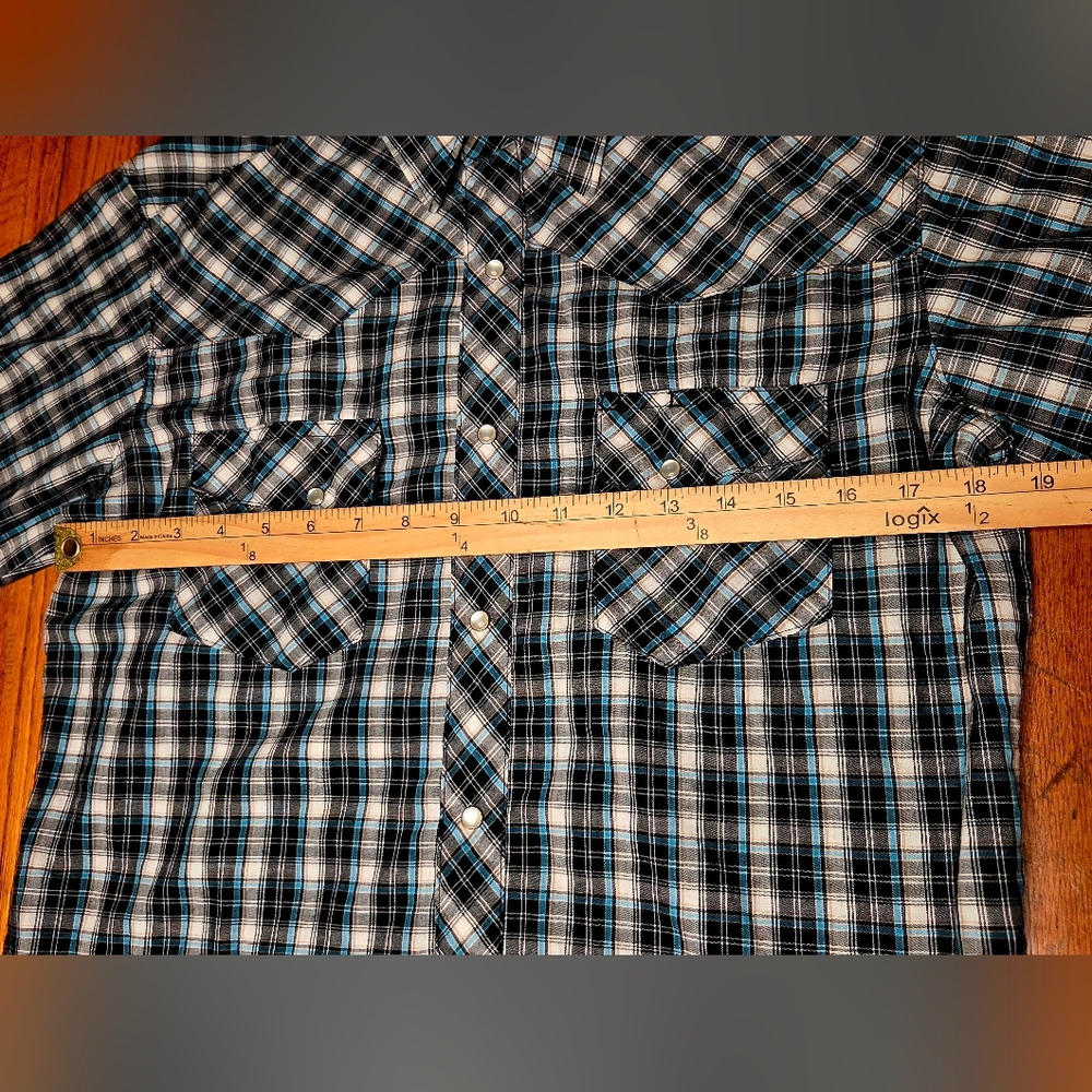 WRANGLER Wrancher Pearl Snap Shirt Mens Medium Short Sleeve Plaid Western B5 - Picture 5 of 6